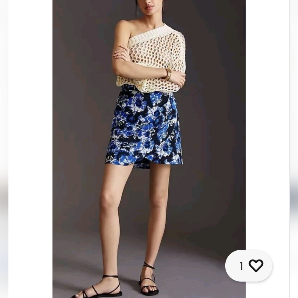 Anthropologie NWT Porridge Catie Blue White Floral Mini Wrap Skirt